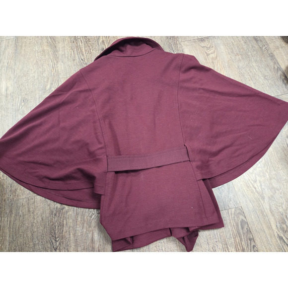 JONES STUDIO Women's Cape Top L Dark Red Button Tie Waist-Band Kimono-Sleeve - Picture 4 of 4
